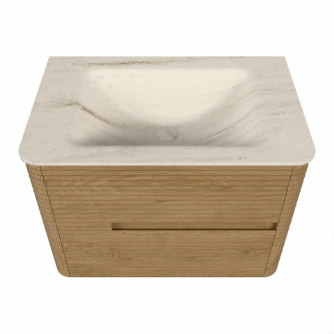 Mondiaz CIRO-DLUX Badkamermeubelset - 70x45x50cm - Solid surface wastafel Meli - 1 wasbak Midden - zonder kraangaten - 2 lades - Oak SW1531371