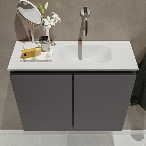 MONDIAZ TURE Toiletmeubel 60x23x50cm met 0 kraangaten 2 deuren dark grey mat Wastafel Eden rechts Solid Surface Wit SW474928