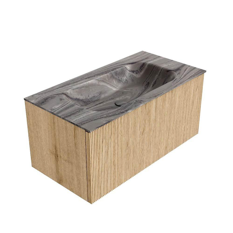MONDIAZ KURVE-DLUX 90cm badmeubel kleur Oak met 1 lade en 0 deuren. Wastafel BIG SMALL Midden 1 kraangat Sombra. SW1433556