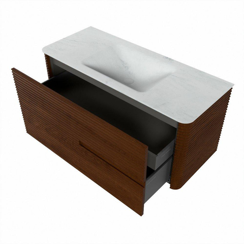 Mondiaz CIRO-DLUX Badkamermeubelset - 110x45x50cm - Solid surface wastafel Opalo - 1 wasbak Midden - 1 kraangat - 2 lades - Ruby SW1531650