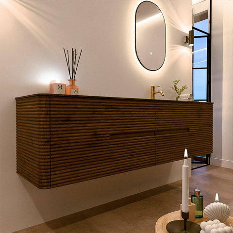 Mondiaz CIRO-DLUX Ensemble de meubles de salle de bains - 180x45x50cm - Plan vasque solid surface Lava - 1 lavabo à droite - 1 trou de robinet - 4 tiroirs - Dusk SW1533063