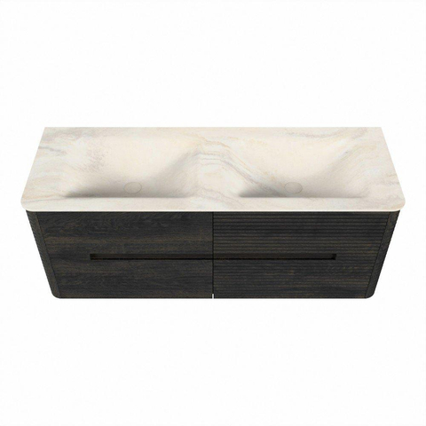 Mondiaz CIRO-DLUX Badkamermeubelset - 130x45x50cm - Solid surface wastafel Ostra - 2 wasbak Dubbel - 2 kraangaten - 4 lades - Shadow SW1532496