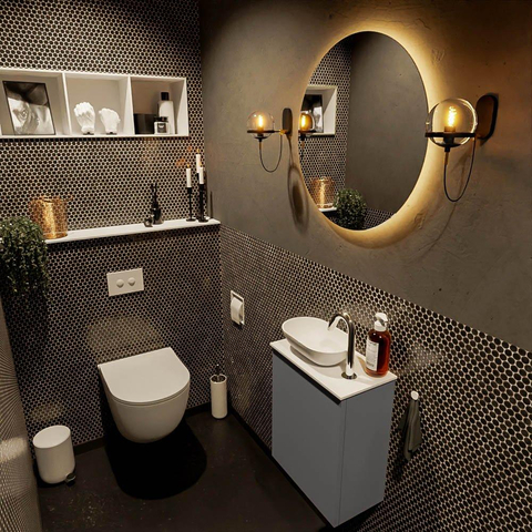 Mondiaz Fowy Meuble de toilette - 40x50x23cm - gris foncé mat - 1 trou de robinet - lavabo à gauche - 1 porte - solid surface - plan MDF - lavabo : Blanc / Noir SW760932