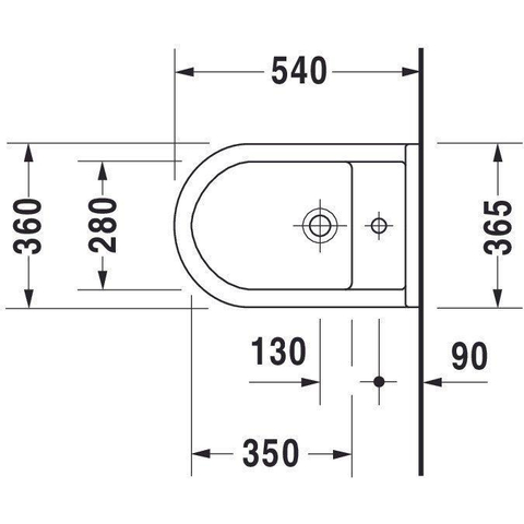 Duravit Starck 3 Wandbidet - 365x335x540mm - 1 kraangat overloop - verdekte bevestiging - glans wit 0293374