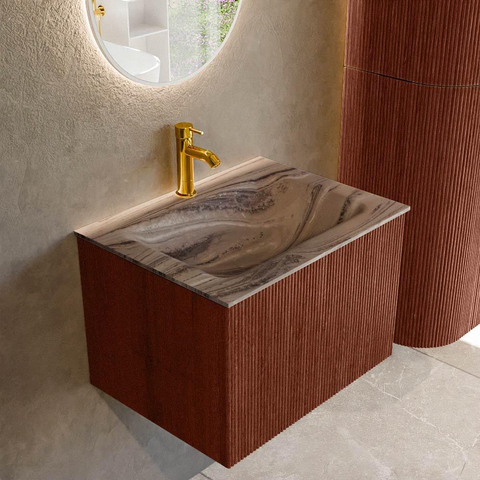 MONDIAZ KURVE-DLUX 60cm badmeubel kleur Ruby met 1 lade en 0 deuren. Wastafel CLOUD Midden 1 kraangat Sombra. SW1433926