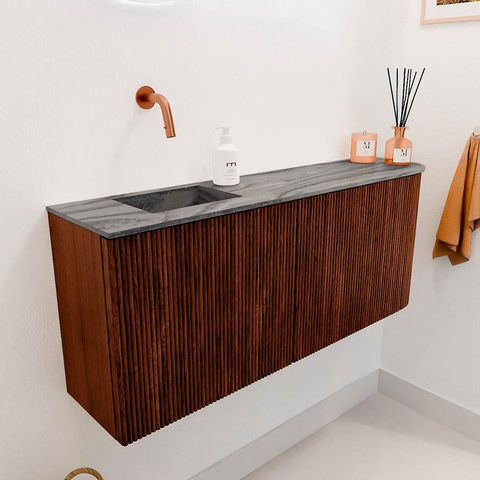 Mondiaz JOYA-DLUX 101.6cm toiletmeubel - ronding rechts kleur Ruby - Wastafel FAYE positie Links Zonder kraangat kleur Sombra. SW1425704