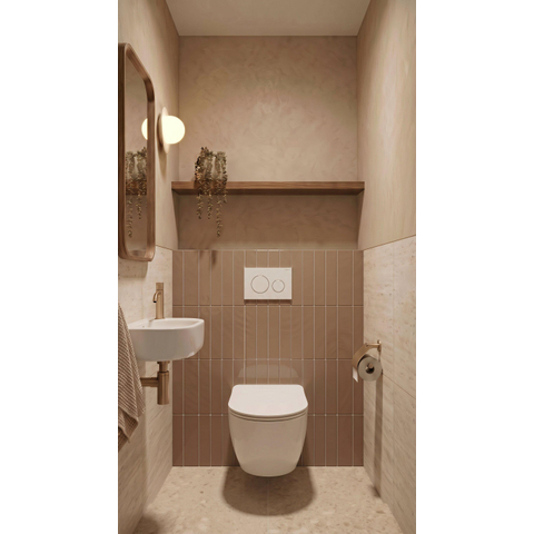 QeramiQ Dely Swirl Ensemble WC - 36.3x51.7cm - Réservoir encastré Geberit UP320 - avec cadre Burda - abattant slim - plaque de commande blanc brillant - boutons ronds - blanc brillant SW1126085