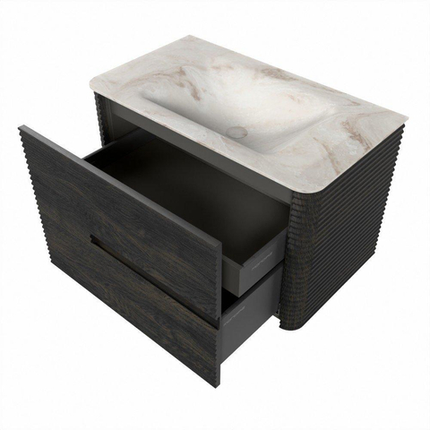 Mondiaz CIRO-DLUX Meuble de salle de bains - 80x45x50cm - Plan vasque solid surface Frappe - 1 vasque au milieu - sans trous de robinetterie - 2 tiroirs - Shadow SW1531991