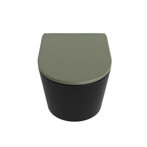 Mondiaz LAVIE hangtoilet – spoelrandloos – 36 x 53 cm – met softclose zitting – Urban (zwart), zitting Army (groen) SW1208580