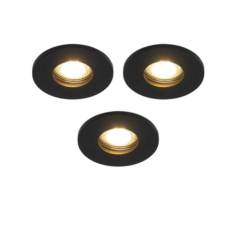 QAZQA Shed Inbouwspot - set van 3 - 8.5x8.5cm - IP54 - rond - mat zwart SW1210148