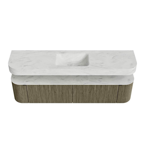 MONDIAZ THOR-DLUX Meuble de salle de bains - 190cm - arrondi gauche + droite - couleur Shadow - 2 tiroirs - 2 portes - Vasque suspendue CLOUD Milieu 1 trou de robinet - couleur Opalo SW1466577