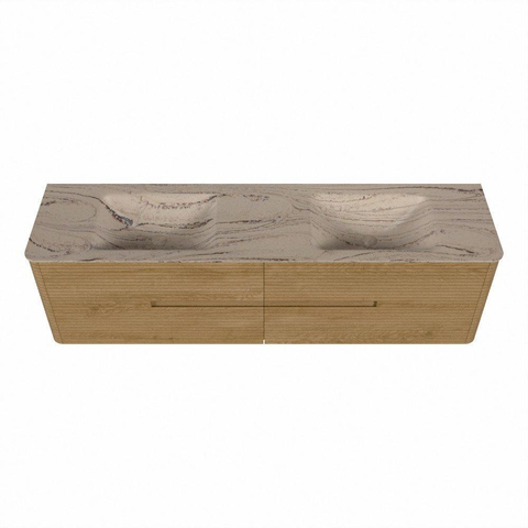 Mondiaz CIRO-DLUX Meuble de salle de bains - 180x45x50cm - Plan-vasque solid surface Arena - 2 vasques Double - 2 perçages de robinetterie - 4 tiroirs - Chêne SW1531369