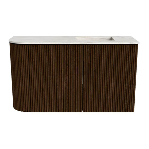 Mondiaz JOYA-DLUX 71.6cm toiletmeubel - ronding links kleur Walnut - Wastafel FAYE positie Rechts Zonder kraangat kleur Ostra. SW1422647