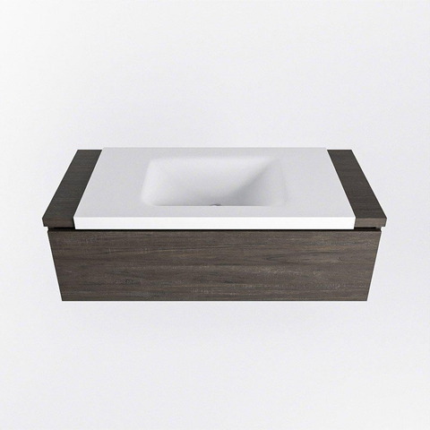 Mondiaz BUKLA Ensemble de meuble - 100x45x34cm - 1 trou de robinet - lavabo centré - solid surface - Talc - sans poignée - 1 tiroir - Mélamine - Marron foncé SW704857