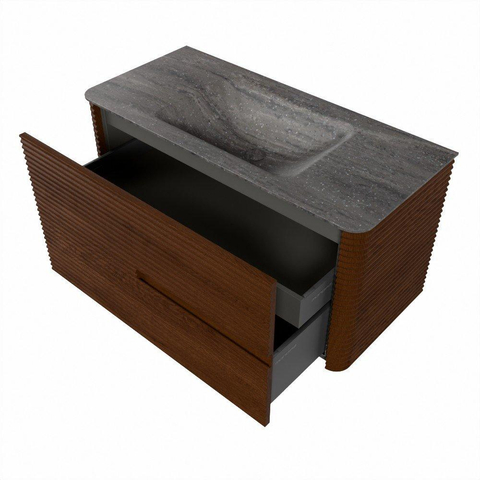 Mondiaz CIRO-DLUX Ensemble de meubles de salle de bains - 100x45x50cm - vasque solid surface Oza - 1 lavabo au milieu - sans trous de robinet - 2 tiroirs - Ruby SW1532108