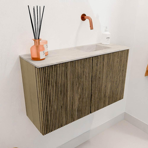 Mondiaz JOYA-DLUX 70cm toiletmeubel - kleur Dusk - Wastafel FAYE positie Rechts Zonder kraangat kleur Ostra. SW1423388