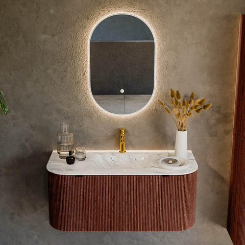 Mondiaz KURVE-DLUX Ensemble meuble de salle de bains - 100x46x40cm - 1 tiroir - 2 portes - vasque solid surface - milieu - 1 trou de robinet - Ruby SW1415776