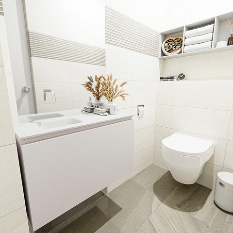 MONDIAZ OLAN Toiletmeubel 80x30x40cm met 0 kraangaten 1 lades linen mat Wastafel Lex links Solid Surface Wit SW473399