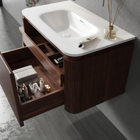 Royal Plaza Terra Edge Meuble sous-vasque - 80cm - nervuré - 2 tiroirs - angles arrondis - châtaigne (noyer) SW1449111