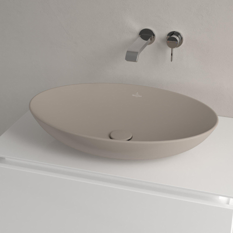 Villeroy & Boch Loop & Friends opzetwastafel - 62x42cm - zonder kraangat - met overloop CeramicPlus - mat almond (beige) SW644129