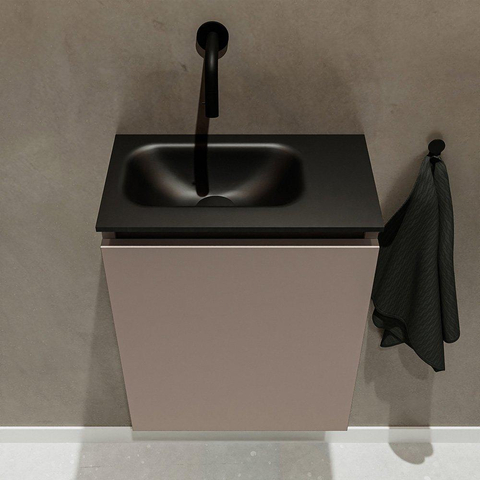 MONDIAZ TURE Toiletmeubel 40x23x50cm met 0 kraangaten 1 deuren smoke mat Wastafel Eden links Solid Surface Zwart SW475322