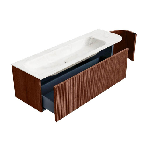 Mondiaz KURVE-DLUX Badkamermeubelset - 145x46x40cm - 1 lade - 1 deur - wastafel solid surface - links - 2 kraangaten - Ruby SW1415870