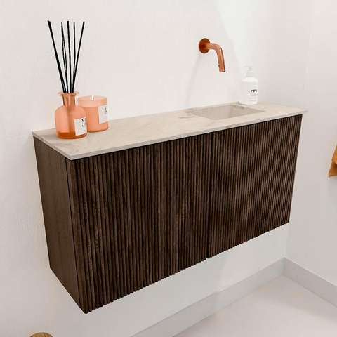 Mondiaz JOYA-DLUX 80cm toiletmeubel - kleur Walnut - Wastafel FAYE positie Rechts Zonder kraangat kleur Frappe. SW1422287