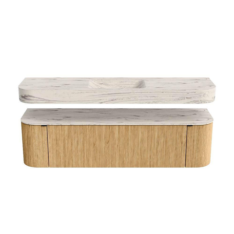 MONDIAZ THOR-DLUX 170cm meuble de salle de bains arrondi gauche + droite couleur Oak avec 1 tiroir et 2 portes. Vasque suspendue CLOUD Milieu 1 trou de robinet couleur Nata. SW1465774