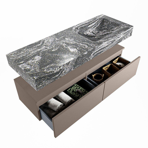 Mondiaz ALAN-DLUX Ensemble de meuble - 130cm - meuble Smoke mat - 2 tiroirs - Lavabo Cloud Lava suspendu - vasque Droite - 1 trou de robinet SW808169