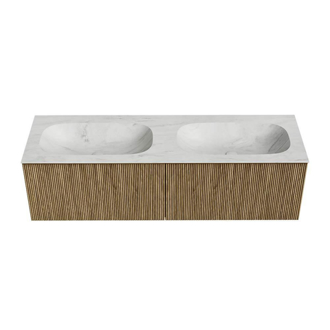 Mondiaz KURVE-DLUX Badkamermeubelset - 150x46x40cm - 2 lade - wastafel solid surface - dubbel - zonder kraangat - Dusk SW1414966