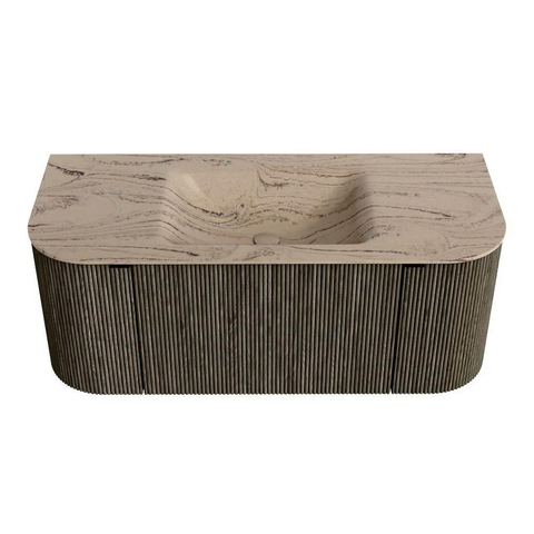 MONDIAZ KURVE-DLUX meuble de salle de bains 110cm arrondi gauche + droite couleur Shadow avec 1 tiroir et 2 portes. Lavabo CLOUD central sans trou de robinet Arena. SW1431295
