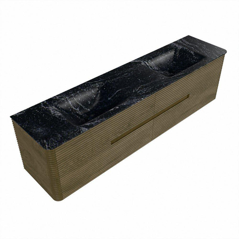 Mondiaz CIRO-DLUX Badkamermeubelset - 190x45x50cm - Solid surface wastafel Lava - 2 wasbak Dubbel - 2 kraangaten - 4 lades - Dusk SW1533073