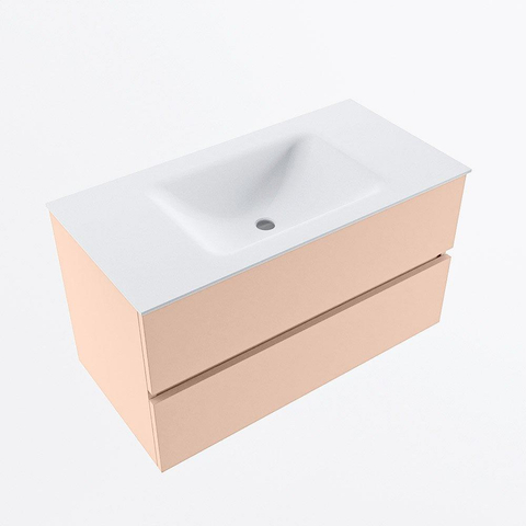 MONDIAZ VICA Badkamermeubelset - 90cm - onderkast rosee- 2 lades - wastafel cloud midden - 1 kraangat - 60cm hoge versie - talc SW1083301