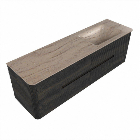 Mondiaz CIRO-DLUX Badkamermeubelset - 160x45x50cm - Solid surface wastafel Saba - 1 wasbak Rechts - 1 kraangat - 4 lades - Shadow SW1532866