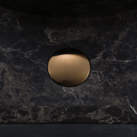 FugaFlow Efficiente Pietra Ensemble lave-mains - 40x22x10cm - trou de robinet à droite - robinet de lave-mains cuivre brossé PVD - bouchon de vidange - siphon abaissé - Dark Emporador SW1448158