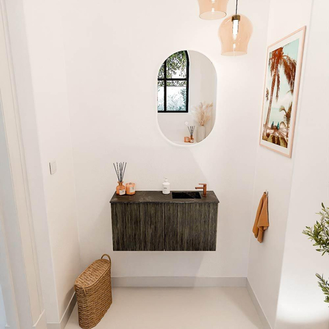 Mondiaz JOYA-DLUX 80cm toiletmeubel - kleur Shadow - Wastafel FAYE positie Rechts 1 kraangat kleur Lava. SW1422830
