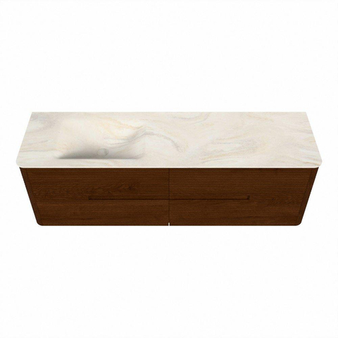 Mondiaz CIRO-DLUX Ensemble de meubles de salle de bains - 160x45x50cm - Plan vasque solid surface Ostra - 1 vasque à gauche - 1 trou de robinet - 4 tiroirs - Ruby SW1531853