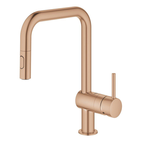 Grohe Minta Keukenkraan - hoog - draaibare/uittrekbare u uitloop - 2 straalsoorten - brushed warm sunset (koper) SW354670