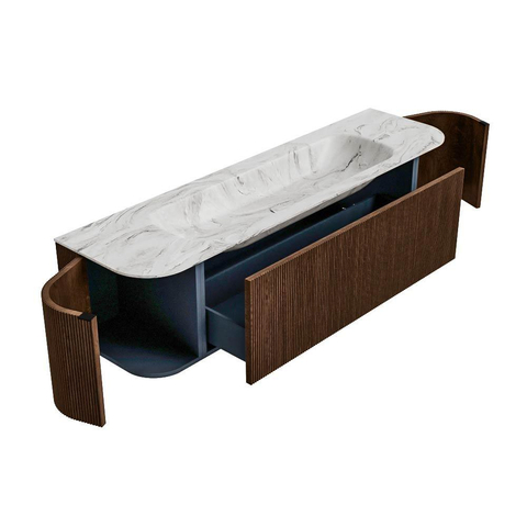 MONDIAZ KURVE-DLUX Meuble de salle de bains 170 cm avec module 25 Len R couleur Walnut avec 1 tiroir et 2 portes. Lavabo BIG LARGE central 1 trou de robinet couleur Glace. SW1138044