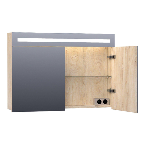 BRAUER Promise armoire de toilette - 100x70x15cm -- avec éclairage direct - 2 portes miroir unilatérales - Forest Wheat SW371638