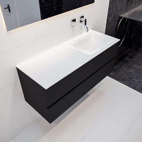 MONDIAZ VICA Ensemble de meuble salle de bain - 120cm - 2 tiroirs - lavabo Cloud à droite - 0 trous de robinet - solid surface urban SW410159