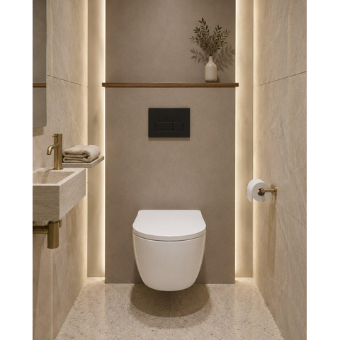 QeramiQ Dely Pack WC - 36,3x51,7cm - à fond creux - sans bride - réservoir encastré Geberit UP320 - abattant WC softclose 35 mm - plaque de commande en métal noir mat - boutons rectangulaires - blanc mat SW1235388