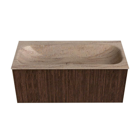 MONDIAZ KURVE-DLUX 100cm badmeubel kleur Walnut met 1 lade en 0 deuren. Wastafel BIG MEDIUM Midden 1 kraangat Saba. SW1433174