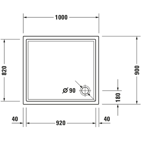 Duravit Starck Slimline Kunststof douchebak acryl rechthoekig - 100x90x5cm - zonder poten - wit 0297202
