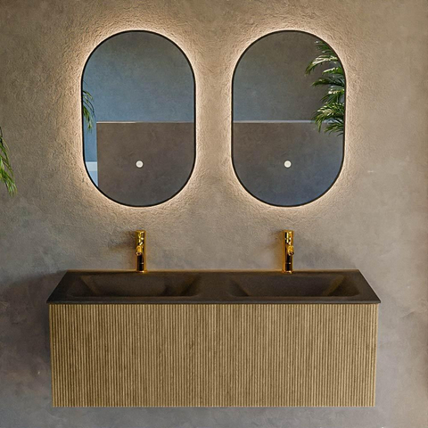 Mondiaz KURVE Ensemble de meuble de salle de bains - 120x46x40cm - 1 tiroir - lavabo solid surface - double - 2 trous de robinet - Dusk SW1414826
