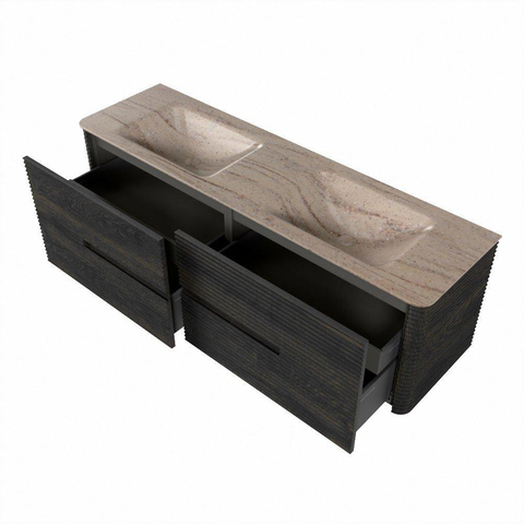 Mondiaz CIRO-DLUX Badkamermeubelset - 160x45x50cm - Solid surface wastafel Saba - 2 wasbak Dubbel - zonder kraangaten - 4 lades - Shadow SW1532719