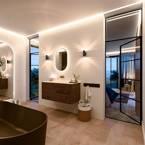 Mondiaz CIRO-DLUX Meuble de salle de bains - 110x45x50cm - Plan vasque Solid surface Meli - 1 vasque à gauche - sans trous de robinet - 2 tiroirs - Dusk SW1533149