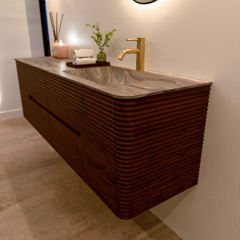 Mondiaz CIRO-DLUX Badkamermeubelset - 160x45x50cm - Solid surface wastafel Sombra - 1 wasbak Rechts - 1 kraangat - 4 lades - Ruby SW1531972