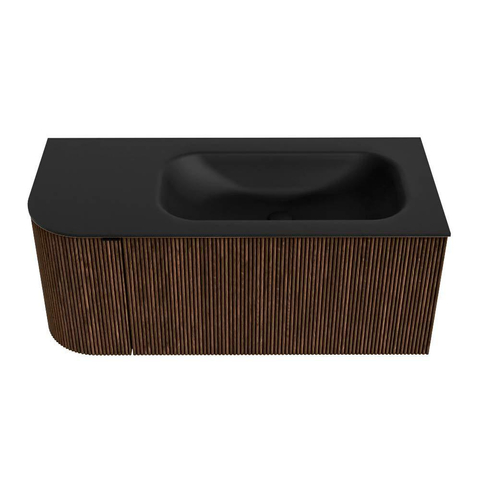MONDIAZ KURVE Meuble de salle de bains 105cm avec module 25 L couleur Walnut avec 1 tiroir et 1 porte. Lavabo BIG SMALL droit sans trou de robinet Urban. SW1138460