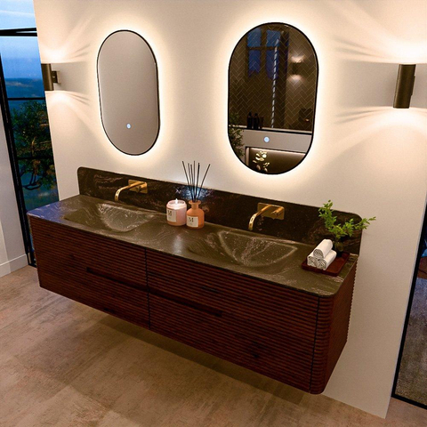 Mondiaz CIRO-DLUX Badkamermeubelset - 190x45x50cm - Solid surface wastafel Lava - 2 wasbak Dubbel - zonder kraangaten - 4 lades - Ruby SW1531623